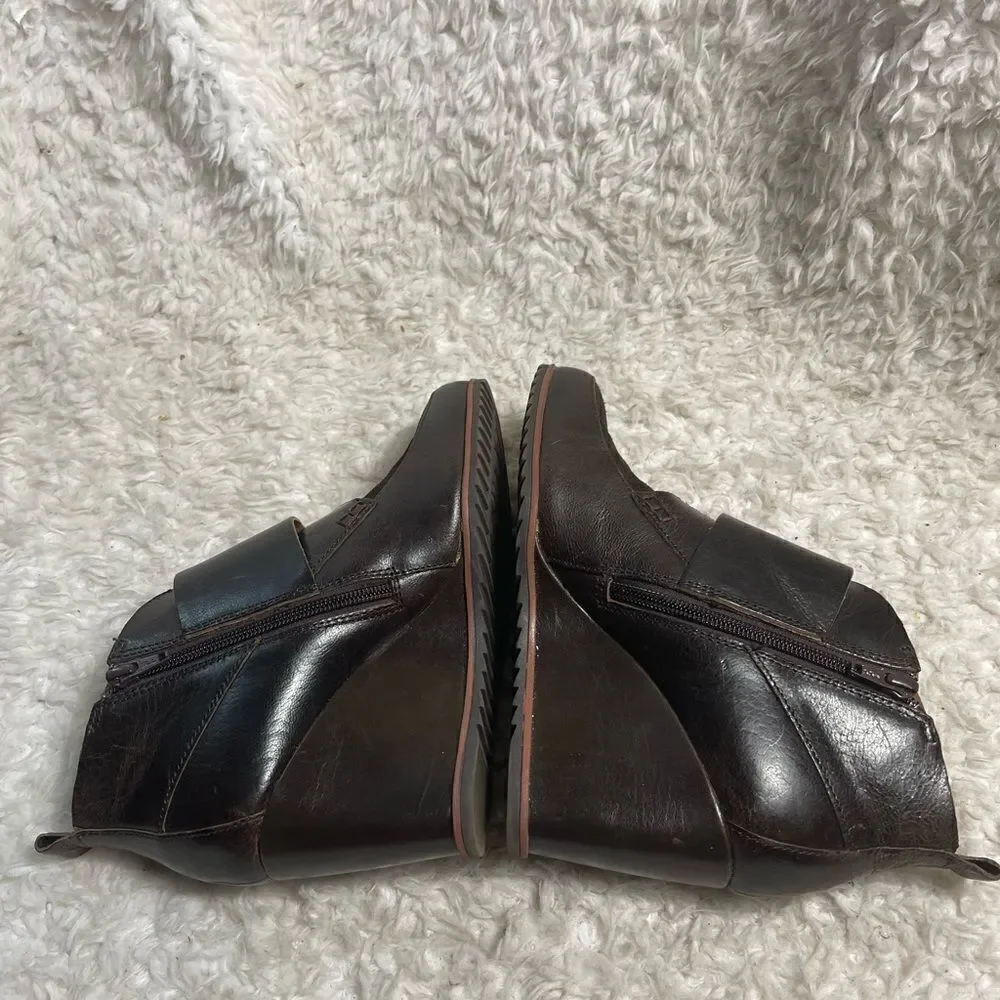 Kork Ease Honska Ankle Boots Leather Brown Wedge Size 7.5M
